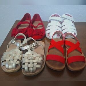 Lot Of 4 Red White Gold Toddler Baby Girls Sandals Shoes Size 7